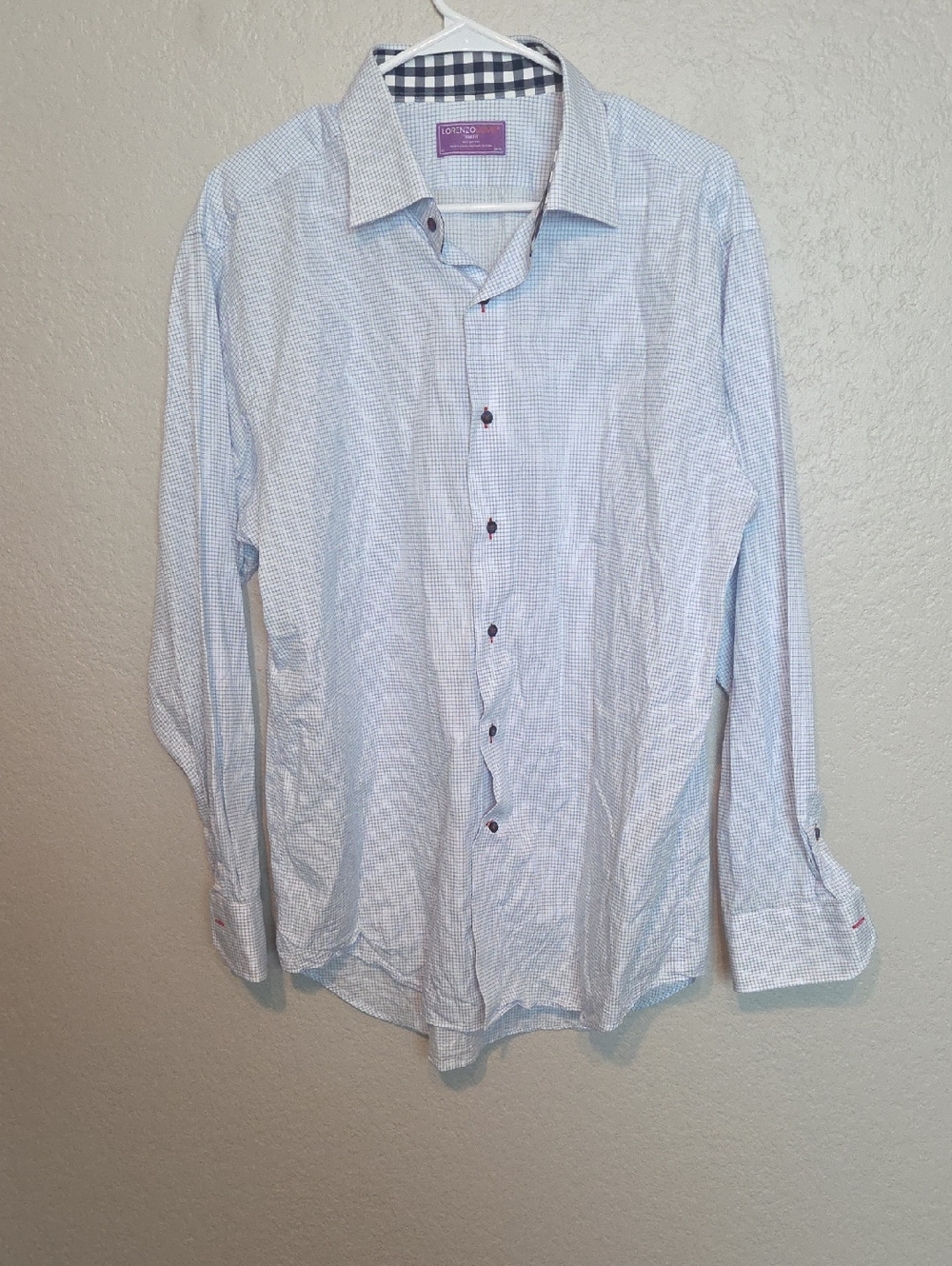 Lorenzo Uomo Light Blue Micro-Check Dress Shirt with Navy Contrast 17
